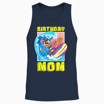 Sandy Birthday Mom Surfing Spongebob Mother Birthday Gift Unisex Tank Top - Navy