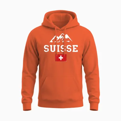 Swiss Flag Switzerland Mountains Pride Switzerland Roots Proud T-Shirt, Black Unisex Hoodie - Orange