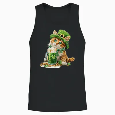 St. Patrick's Day Cat, Kitten Lover, Kids Boys Unisex Tank Top - Black