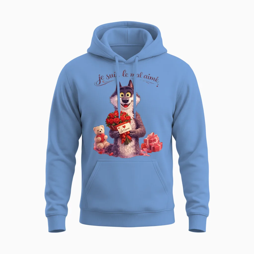 Wolf Le Mal Aimé Valentine's Day Gift Woman Man Unisex Hoodie in Carolina Blue