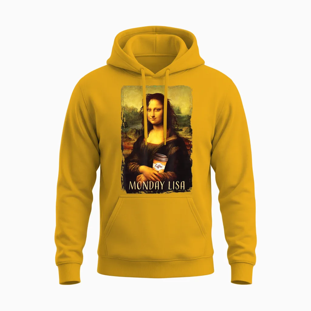 Montag Lisa Gioconda Mona Lisa Mit Kaffee Unisex Hoodie in Gold