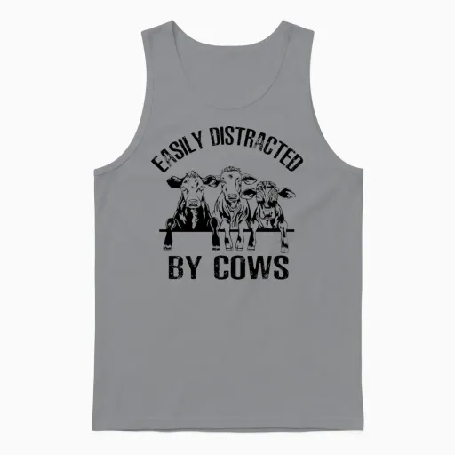 Easily Distracted by Cows - Farm & Country Unisex Tank Top in Sport Grey