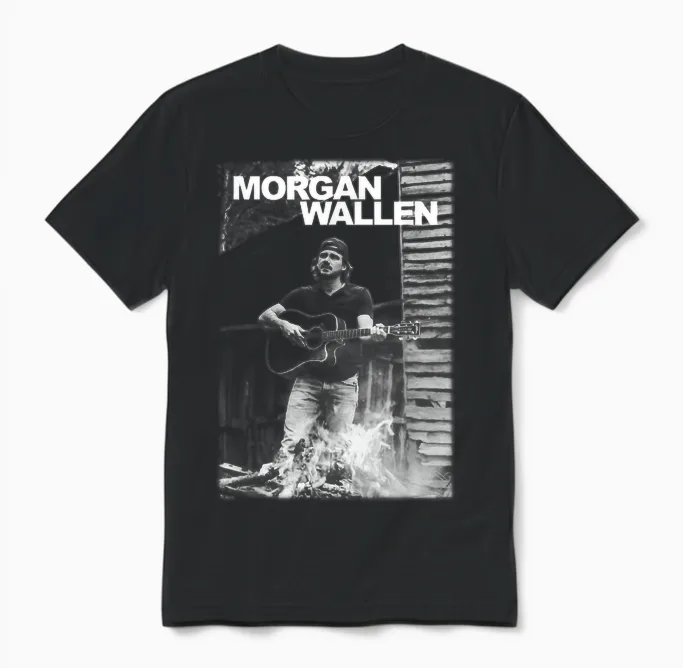 Official Morgan Wallen Guitar Photo Unisex T-Shirt in Black