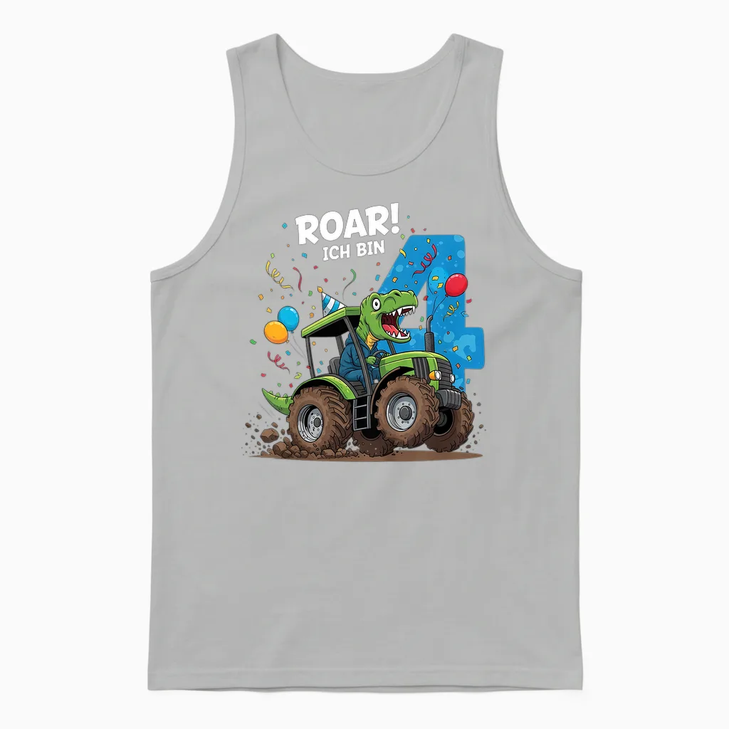 Kinder Dinosaurier Traktor Kinder Geburtstag 4 Jahre Junge Unisex Tank Top in Ash
