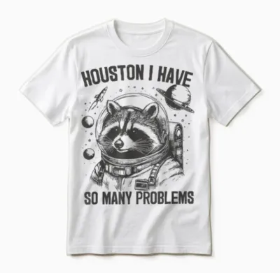 Houston I Have So Many Problems Vintage Space Raccoon Unisex T-Shirt - White