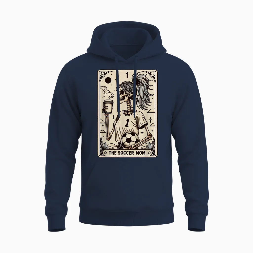 Soccer Mom Tarot Card, Vintage Halloween Soccer Mama Unisex Hoodie in Navy
