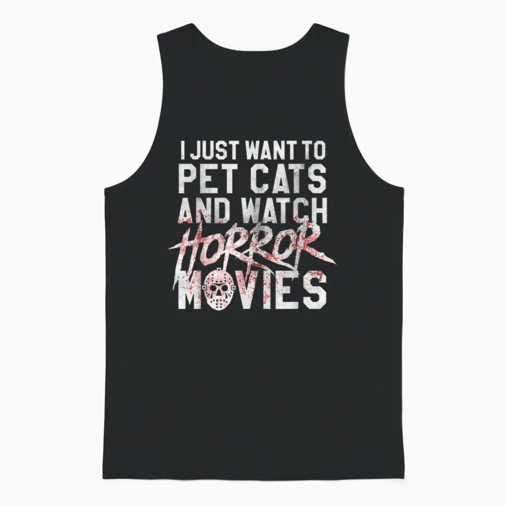 Funny Horror Movie Fan - Halloween Cat Lover Gift Men Women Unisex Tank Top in Black
