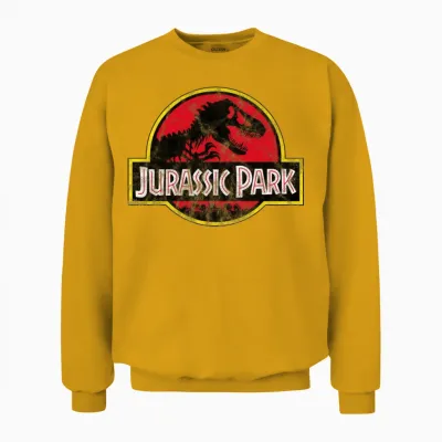 Jurassic Park Classic Logo in Red with T-Rex Unisex Sweatshirt - Gold