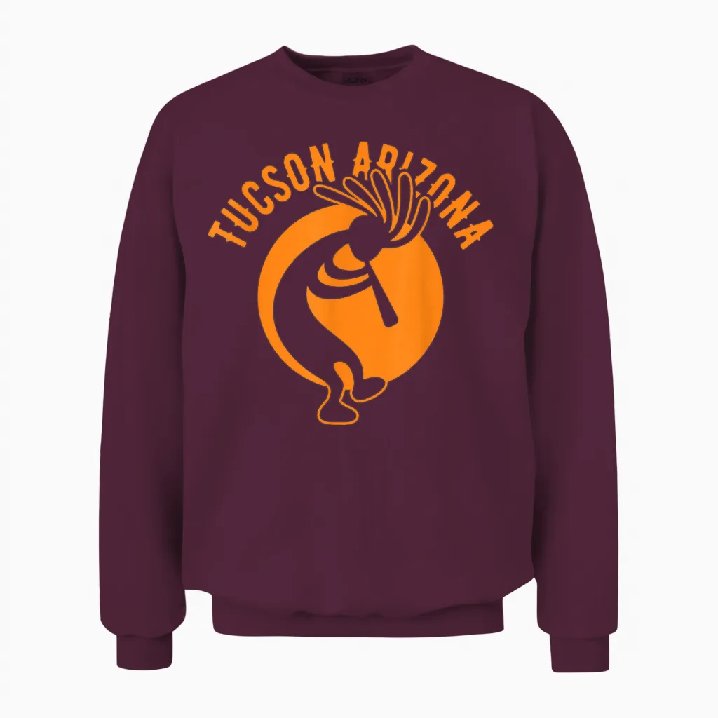 Tucson Arizona Souvenir Dansant Kokopelli Design Vieilli Unisex Sweatshirt in Maroon