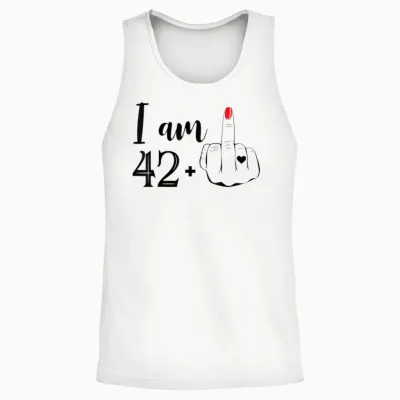 I Am 42 Plus 1 Finger of Honor Funny 43rd Birthday Woman Unisex Tank Top - White