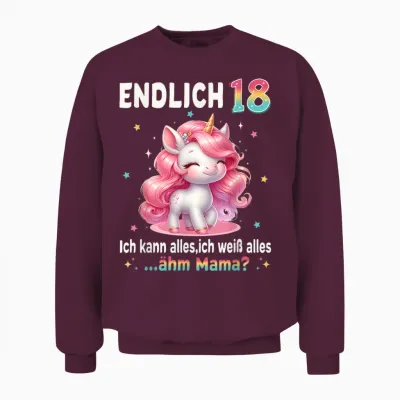 18th Birthday Girl 18 Years Unicorn Party Outfit Unicorn T-Shirt, Black Unisex Sweatshirt - Maroon