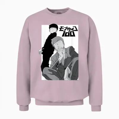 Mob Psycho 100 Black and White Shigeo and Arataka Anime Unisex Sweatshirt - Light Pink