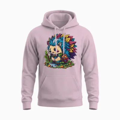 Hiking Hedgehog Unisex Hoodie - Light Pink