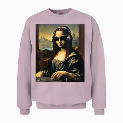 Mona Lisa in Dj | Trending Aesthetic Streetwear T-Shirt, Black, S Unisex Sweatshirt - Light Pink