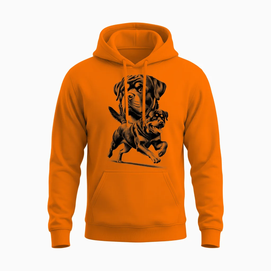 Stolzer Verspielter Rottweiler Hund Im Coolen Stil Unisex Hoodie in Safety Orange