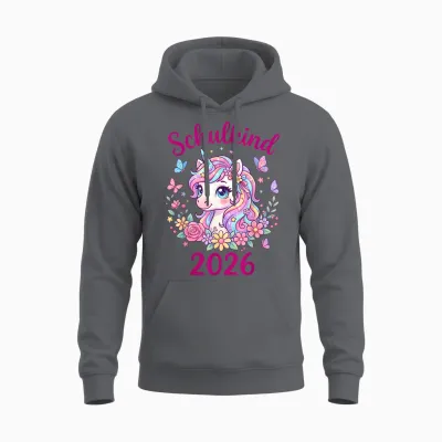 Schulkind 2026 Einhorn Einschulung Mädchen 1. Klasse Unisex Hoodie - Charcoal