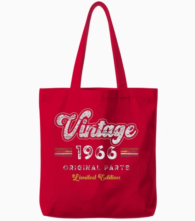 Vintage 1966 Original Parts 59th Birthday Tote Bags in Red