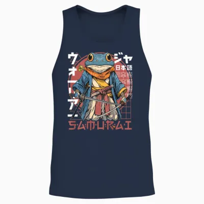 Japanese Samurai Frog Warrior Ukiyo Samurai Toad with Printed Print T-Shirt, Black Unisex Tank Top - Navy