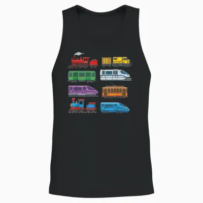 Colourful Railway Trains Locomotives Retro Modern Children's Unisex Tank Top - Black