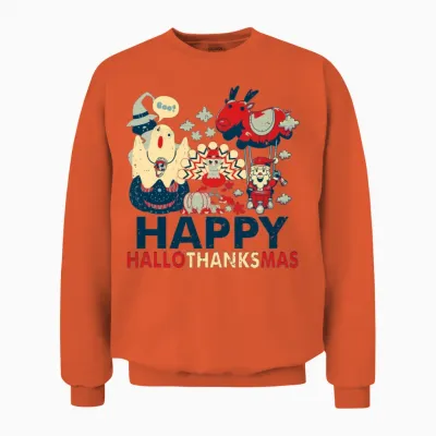 Retro Happy Hallowthanksmas for Halloween Unisex Sweatshirt - Orange