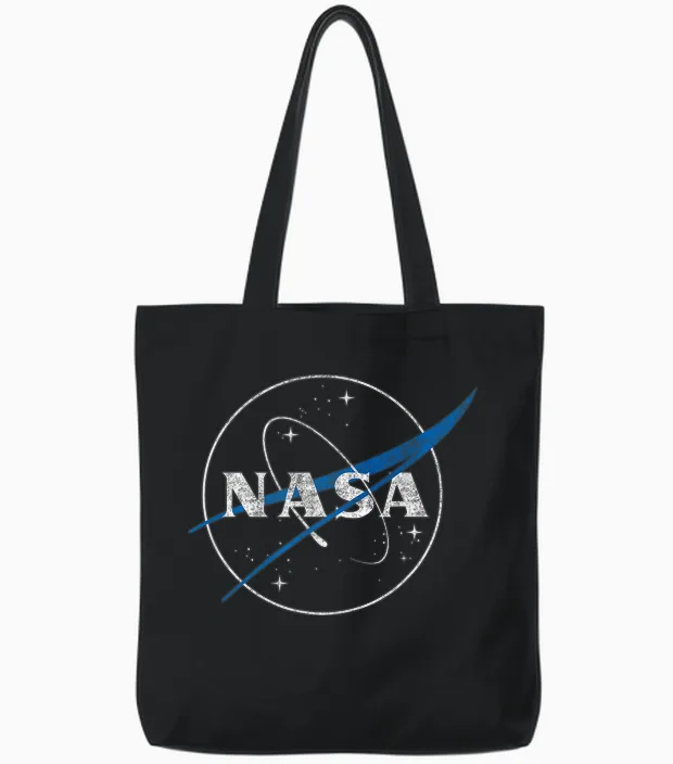 Vintage Solar System with Nasa Meatball Logo Tote Bags in Black