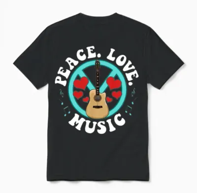 Peace Love Music Awesome Hippie Pacifist Festival Unisex T-Shirt - Black