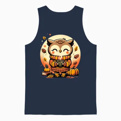 Cute Owl with Autumn Print Pullover T-Shirt, Black, S Unisex Tank Top - Navy