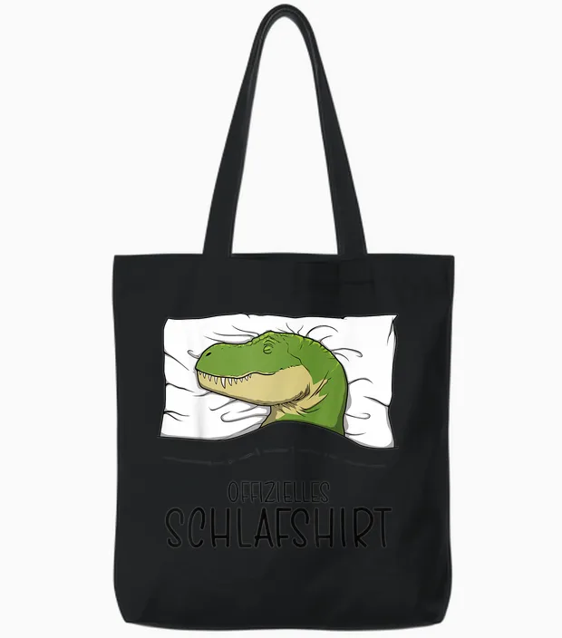 Official T-Rex Sleepshirt Pyjamas Dino Dinosaur T-Shirt, Gray Tote Bags in Black