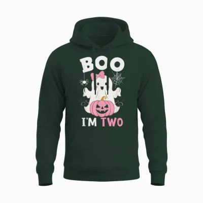 Ghost Boo I'm Two Year 2nd Birthday Girls Halloween Groovy Unisex Hoodie - Forest