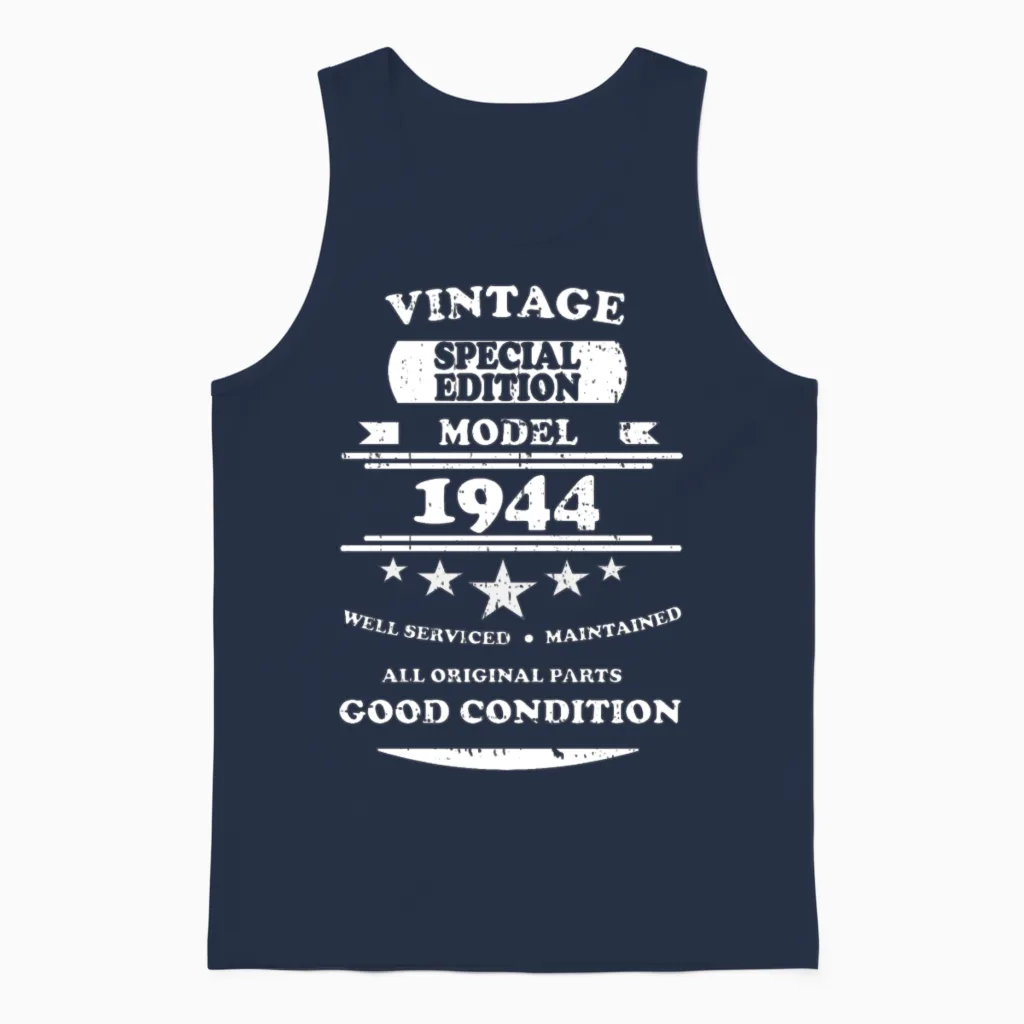 Vintage Retro White 1944 Unisex Tank Top - Navy