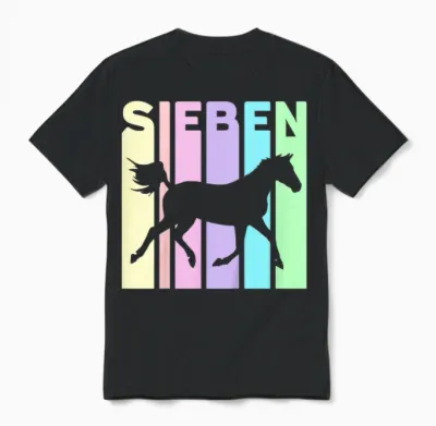 Sieben 7 Jahre Mädchen Geburtstag Pferd Reiten Unisex T-Shirt - Black