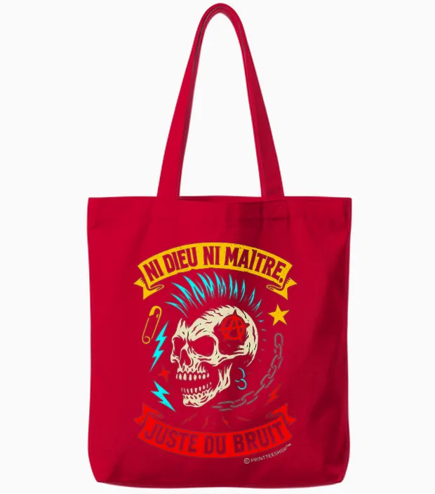 Punk Rock Music Skull Anarchist - Neither God nor Master Tote Bags in Red