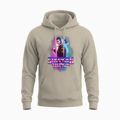 Stranger Things Steve Harrington Metal Burst T-Shirt, Black, S Unisex Hoodie - Sand