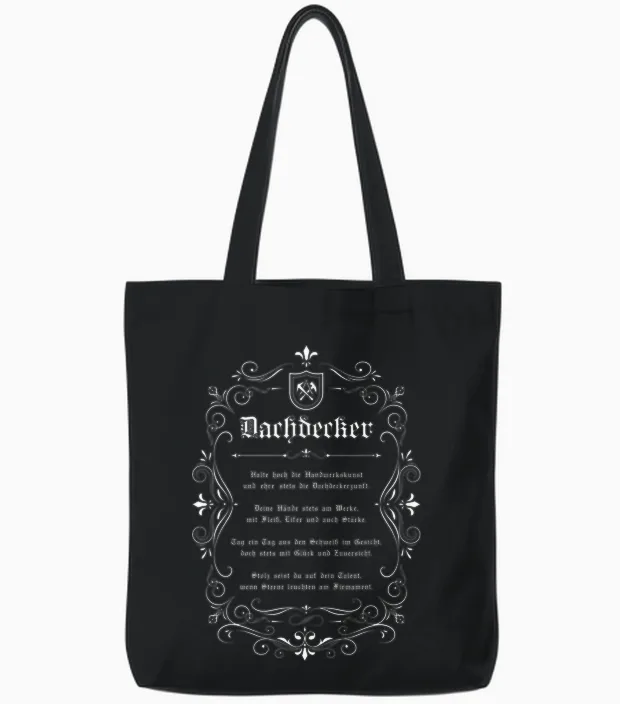 Traditional Roofer T-Shirt Cool Slogan with Guild Crest, Black, S Tote Bags in Black