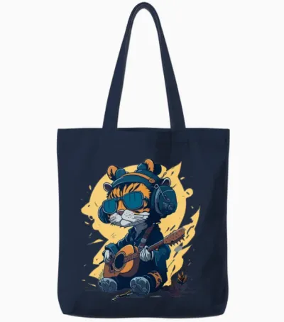 Fanny, Beautiful Tiger Design .cute Guitar Design Tote Bags - Navy