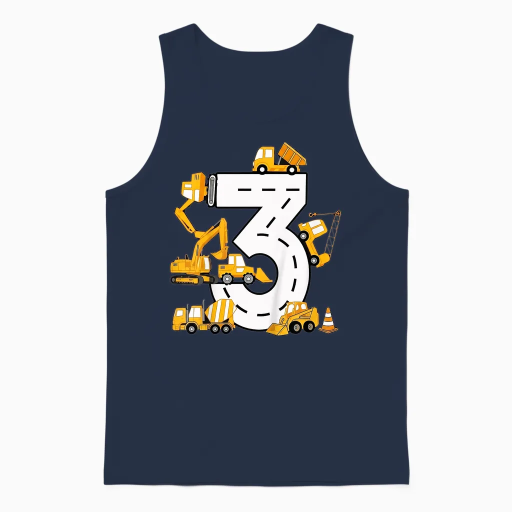 Kinder 3. Jahre Geburtstag Junge Baujunge 3 Jahre Alt Unisex Tank Top in Navy