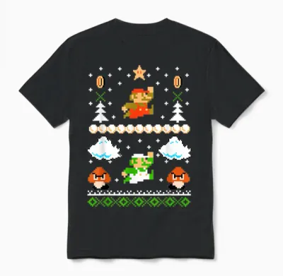 Super Mario Mario Goomba Ugly Christmas Unisex T-Shirt - Black