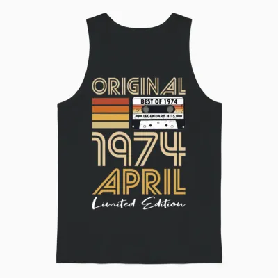 50th Birthday Vintage April 1974 Original 1974 Unisex Tank Top - Black