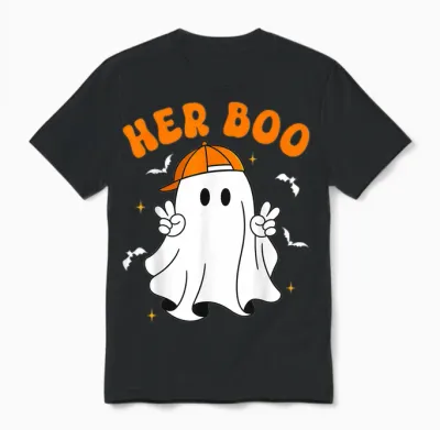 Her Boo & His Boo Funny Matching Halloween Couples Unisex T-Shirt - Black