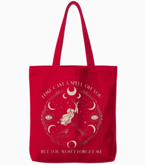 Time Cast Spell Graphic but Won't Forget Me Tote Bags in Red