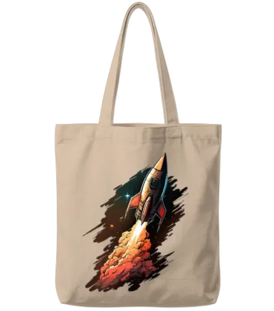 Retro Space Rocket Tote Bags - Natural