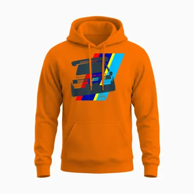 Rally Group B Vintage Car Racing and Motorsport Race Livery T-Shirt, Black Unisex Hoodie - Safety Orange