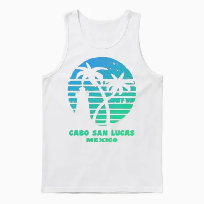 Cabo San Lucas Lighthouse Seagulls Palms Souvenir Unisex Tank Top - White
