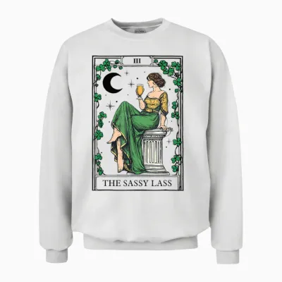 The Sassy Lass St Patrick’s Day Irish Tarot Card Unisex Sweatshirt - White
