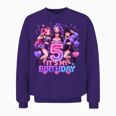 Kids It's My 5th K Pop Birthday Girl 5 Year Old K-Pop Bday Unisex Sweatshirt - Purple
