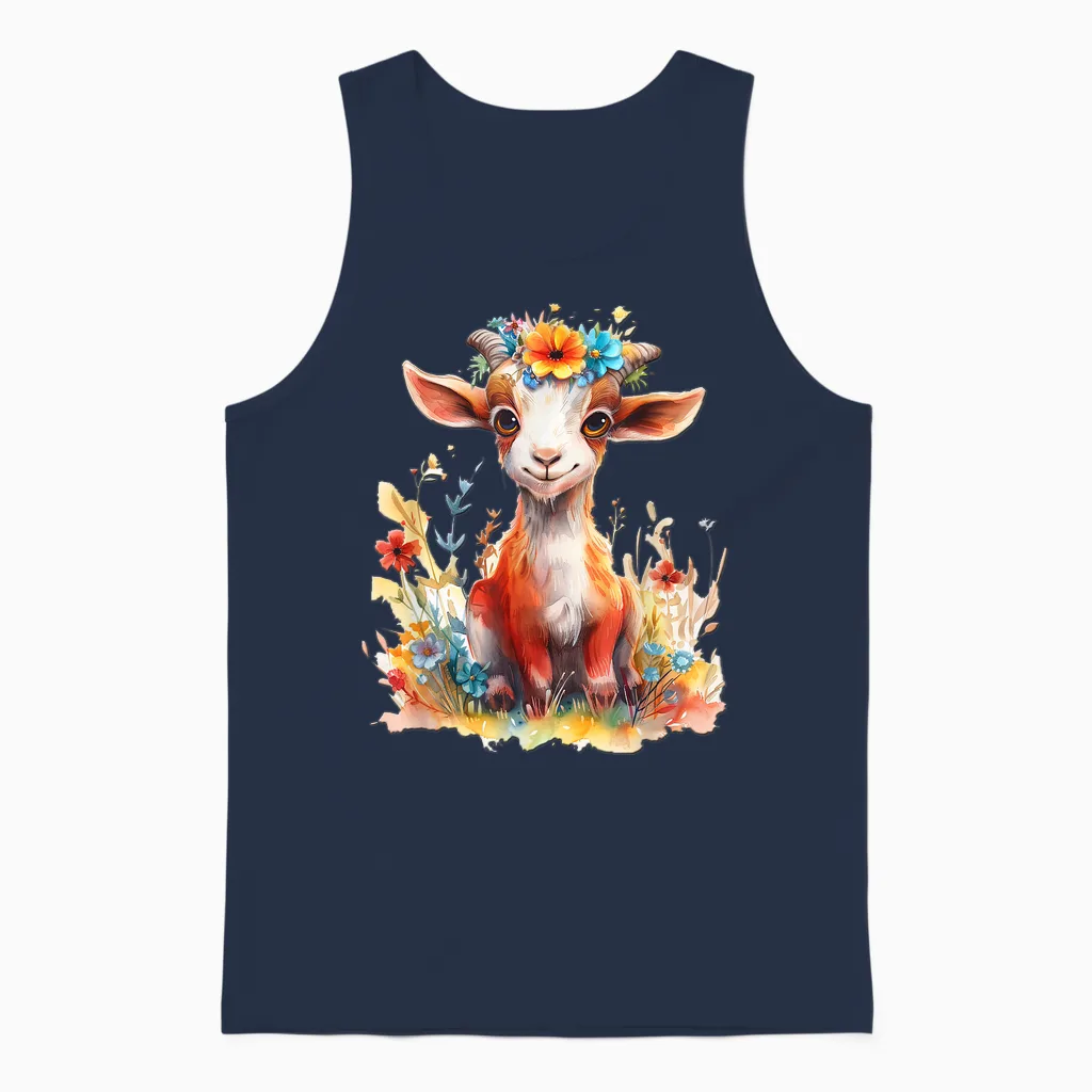 Baby Ziege Mit Blumen Süße Ziegen Mädchen Tochter Unisex Tank Top in Navy
