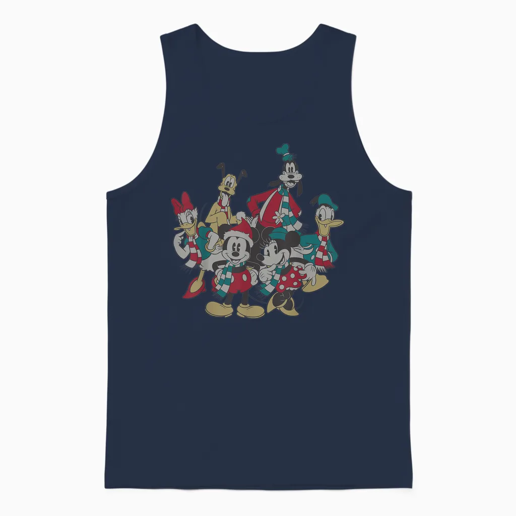 Disney Mickey and Friends Christmas Vintage Group Shot Unisex Tank Top in Navy