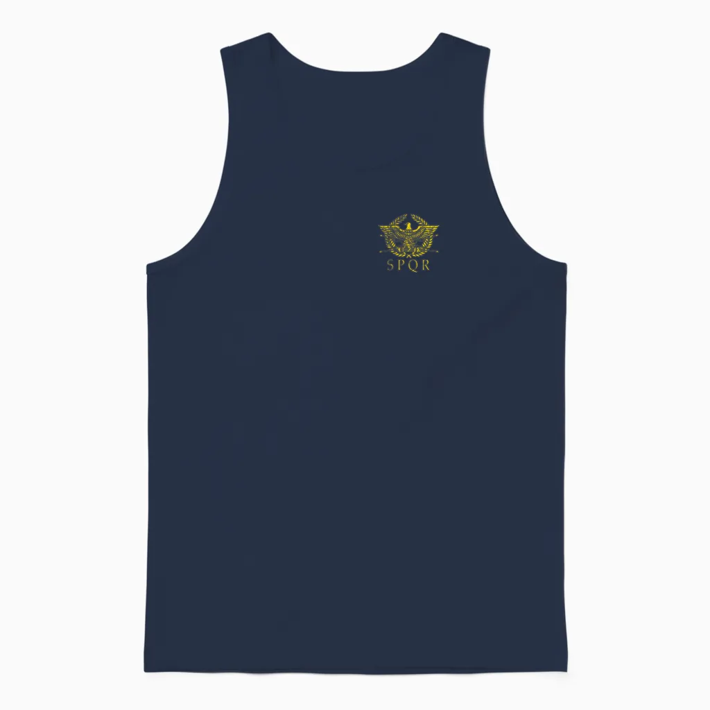 S.p.q.r. Chest Pocket - Antique Rome Logo Spqr Distressed Unisex Tank Top in Navy