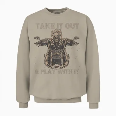Funny Biker Skeleton Motorcycle Rider - Back Print Unisex Sweatshirt - Sand
