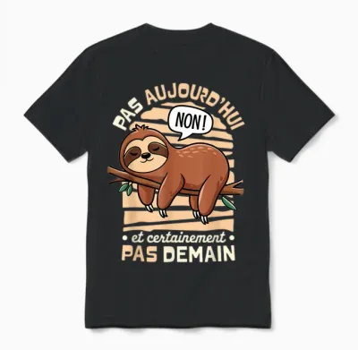 Tee-Shirt Paresseux Humour Thème Sommeil Non Pas Aujourd'hui Unisex T-Shirt - Black